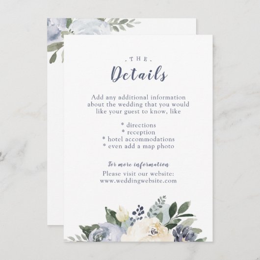 Carte d'insertion de mariage bleu poussiéreux bota (Devant / Derrière)