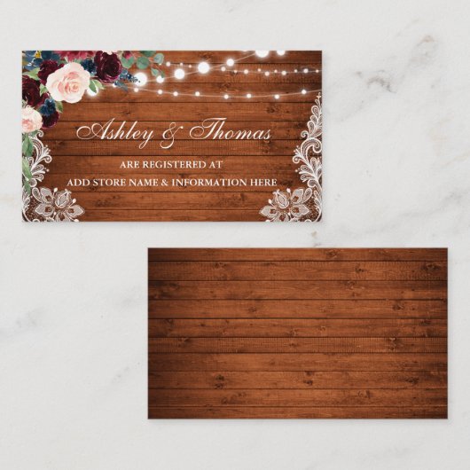 Carte d'insertion de Mariage de bois rustique (Devant / Derrière)