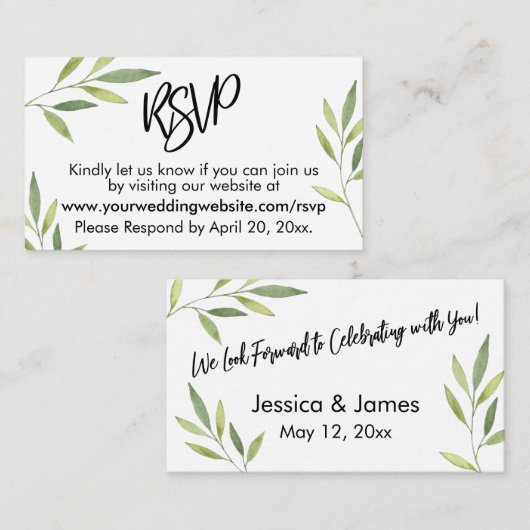 Carte d'insertion de Mariage de feuillage vert de  (Devant / Derrière)