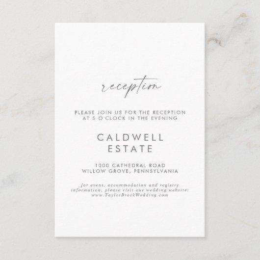 Carte d'insertion de mariage de script d'argent mo (Devant)