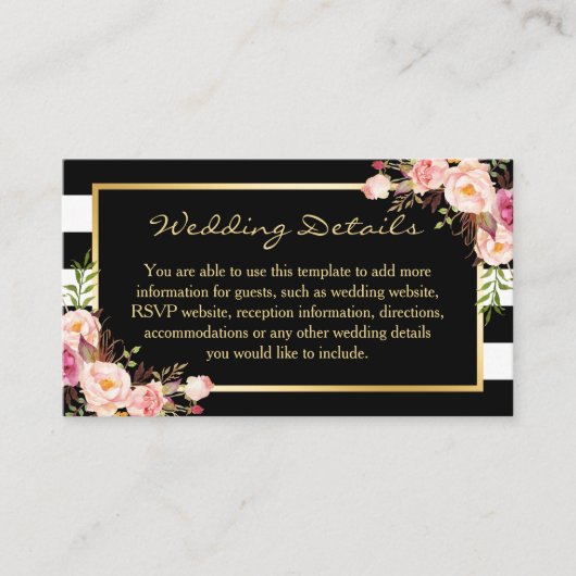 Carte d'insertion de Mariage Floral Black White (Devant)
