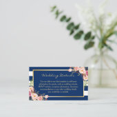 Carte d'insertion de Mariage Floral Navy Blue Stri (Debout devant)