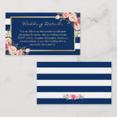 Carte d'insertion de Mariage Floral Navy Blue Stri (Devant / Derrière)