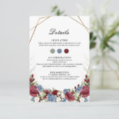 Carte d'insertion de mariage florale bleu poussiér (Debout devant)