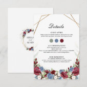 Carte d'insertion de mariage florale bleu poussiér (Devant / Derrière)