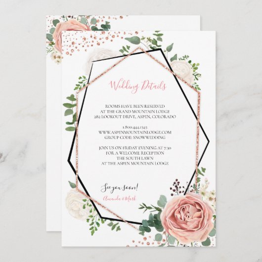 Carte d'insertion de mariage géométrique en or ros (Devant / Derrière)