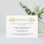 Carte d'insertion de mariage motif feuille Gold pa (Debout devant)