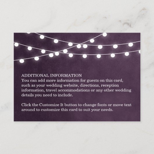 Carte d'insertion de Mariage Plum String Lights (Devant)