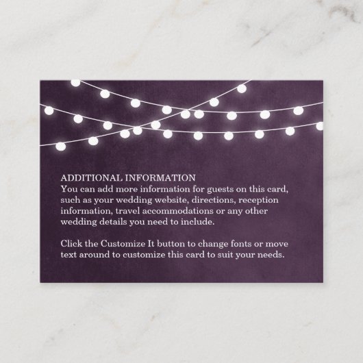 Carte d'insertion de Mariage Plum String Lights (Devant)