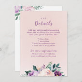 Carte d'insertion de mariage pourpre botanique en  (Devant / Derrière)