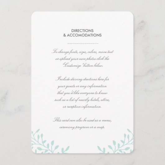 Carte d'insertion de mariage Secret Garden - Menth (Devant)