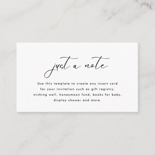 Carte d'insertion de mariage Simple Just A Note (Devant)