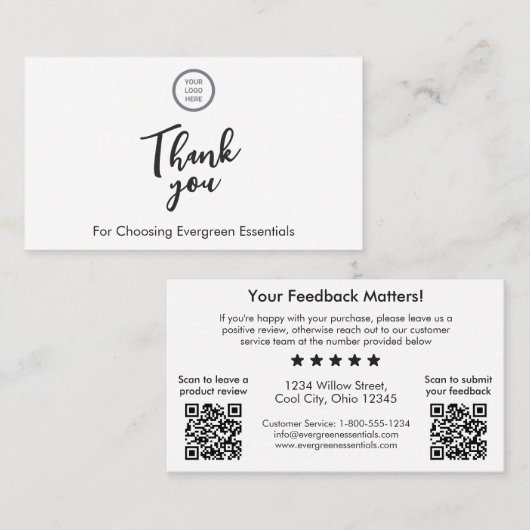 Carte d'insertion de Merci de code QR double minim (Devant / Derrière)