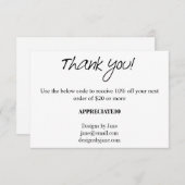 Carte d'insertion de Merci de coupon pour petites (Devant / Derrière)