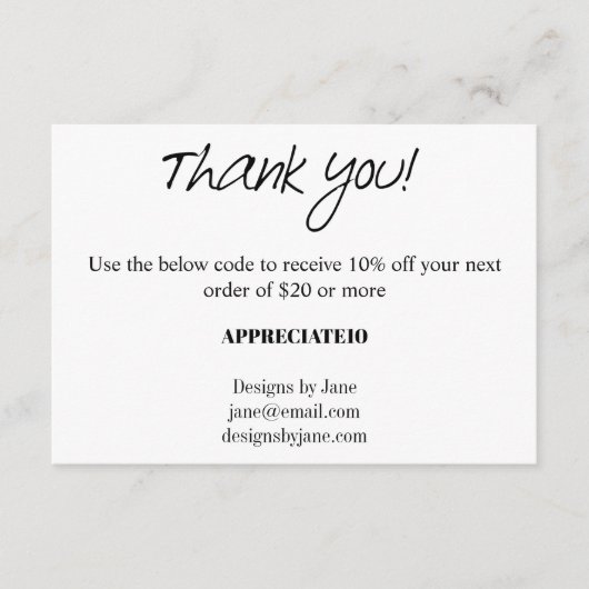 Carte d'insertion de Merci de coupon pour petites (Devant)