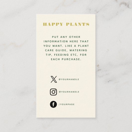 Carte d'insertion de Merci de plante (Dos)