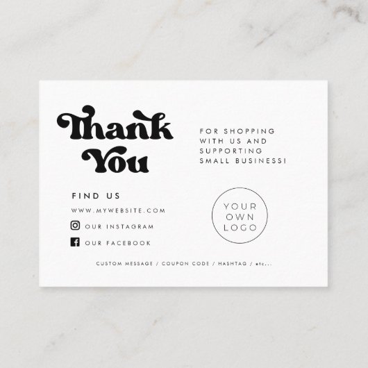 Carte d'insertion de Merci rétro élégant (Dos)