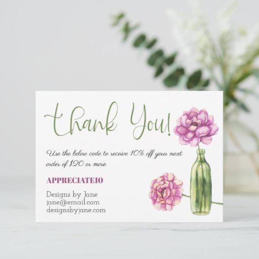 Carte d'insertion de Merci rose coupon pour petite (Debout devant)