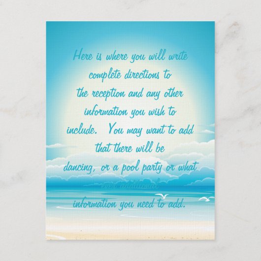 Carte d'insertion de réception de plage tropicale (Dos)