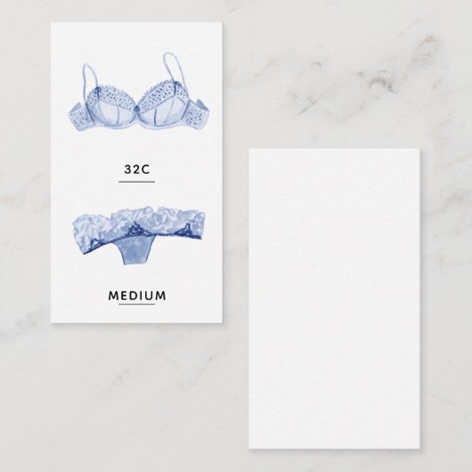 Carte d'insertion de taille de lingerie (Devant / Derrière)