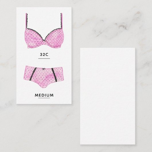 Carte d'insertion de taille de lingerie (Devant / Derrière)