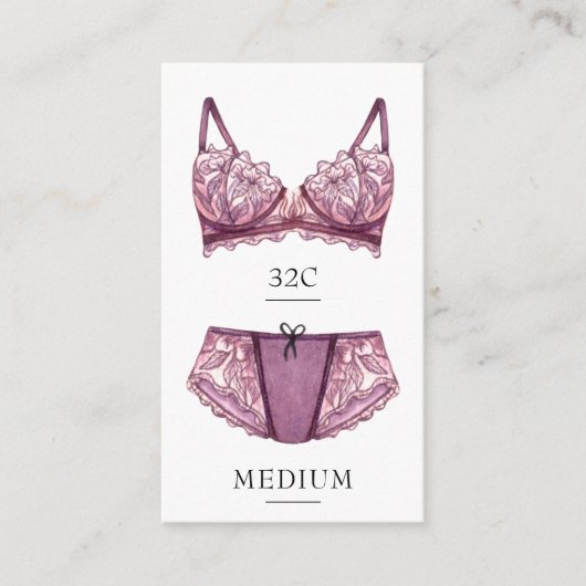 Carte d'insertion de taille de lingerie (Devant)
