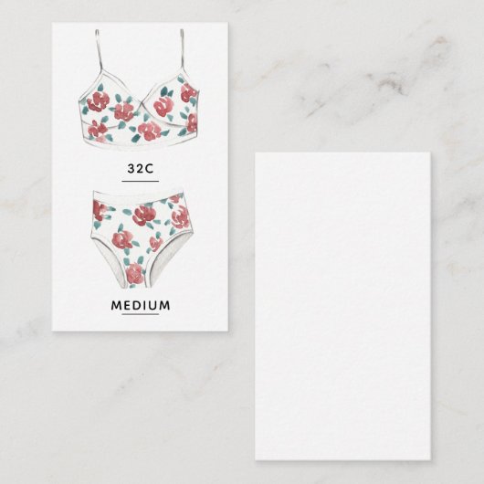 Carte d'insertion de taille de lingerie (Devant / Derrière)