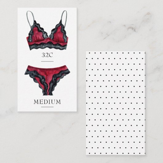 Carte d'insertion de taille de lingerie (Devant / Derrière)
