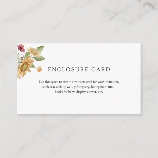 Carte d'insertion de tournesol rustique (Devant)