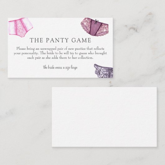 Carte d'insertion du jeu de la culotte (Devant / Derrière)