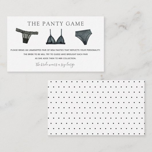 Carte d'insertion du jeu de la culotte (Devant / Derrière)