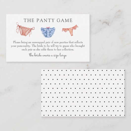 Carte d'insertion du jeu de la culotte (Devant / Derrière)