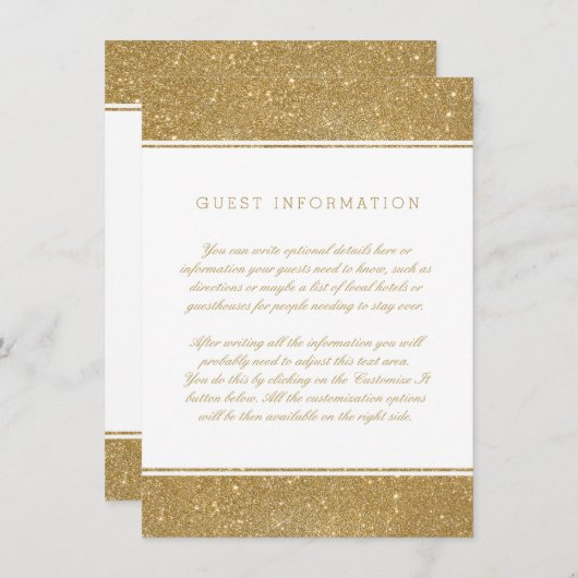 Carte d'insertion élégante Faux Gold Parties scint (Devant / Derrière)