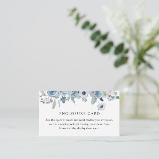 Carte d'insertion florale bleue (Debout devant)