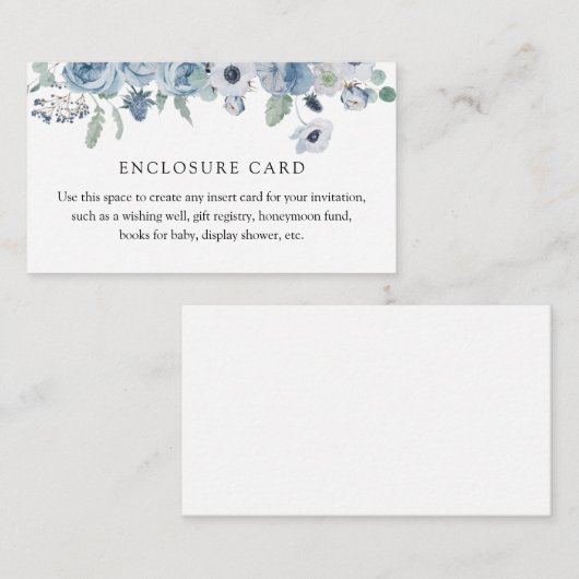 Carte d'insertion florale bleue (Devant / Derrière)