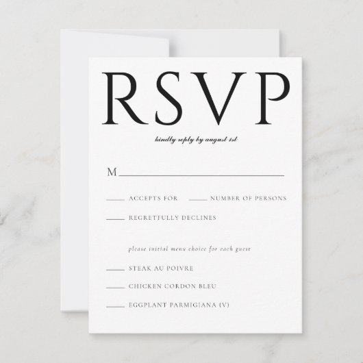Carte d'insertion Gras Serif Classic RSVP (Devant)