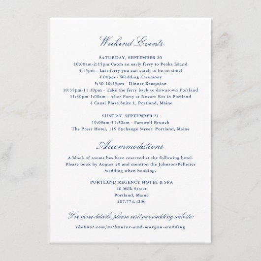 Carte d'insertion Horaire Ferry pour mariage (Devant)