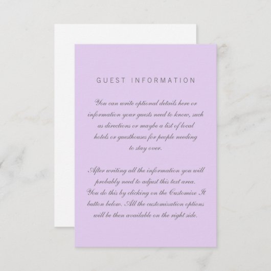 Carte d'insertion Lilac Simple Mariage (Devant / Derrière)
