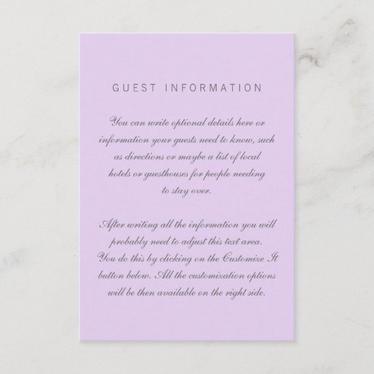 Carte d'insertion Lilac Simple Mariage (Devant)