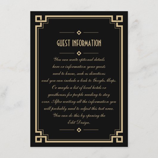 Carte d'insertion Mariage à cadre foncé Art déco d (Devant)