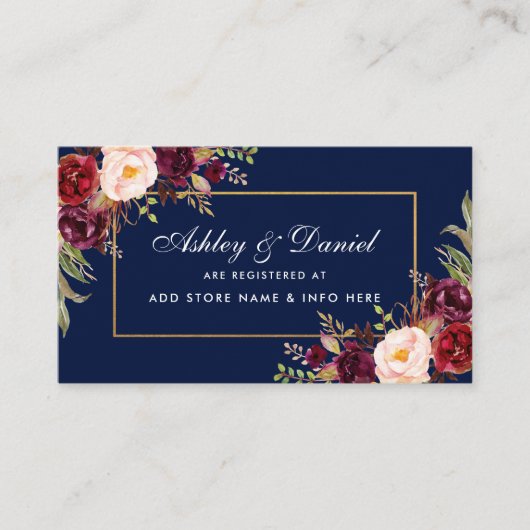 Carte d'insertion mariage Burgundy Floral Blue Reg (Devant)