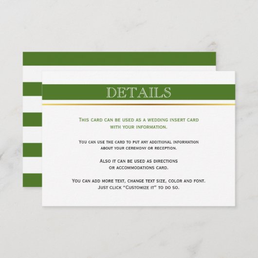 Carte d'insertion mariage or à rayures blanches et (Devant / Derrière)