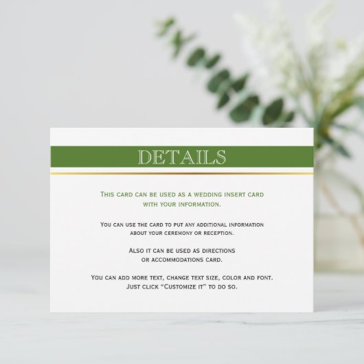 Carte d'insertion mariage or à rayures blanches et (Debout devant)