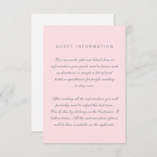 Carte d'insertion Mariage simple rose (Devant / Derrière)