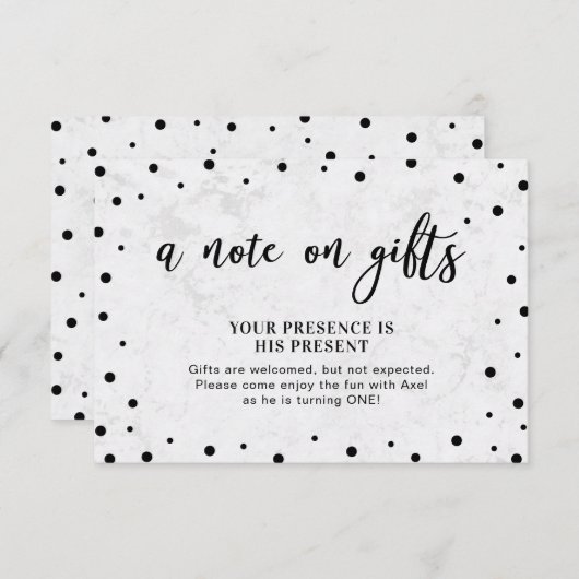 Carte d'insertion moderne Balck Confetti & Marble (Devant / Derrière)