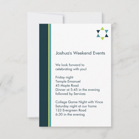 Carte d'insertion moderne pour Bar Mitzvah (Devant)