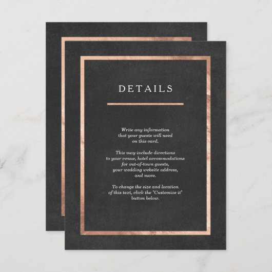 Carte d'insertion moderne Rose or et Mariage noir (Devant / Derrière)