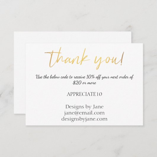 Carte d'insertion Or Merci Coupon pour petites ent (Devant / Derrière)