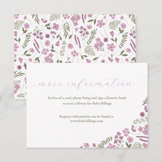 Carte d'insertion pour invitation de baby shower w (Devant / Derrière)