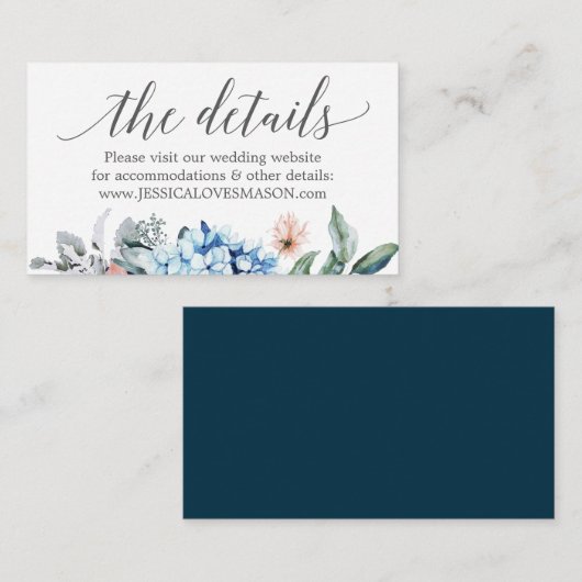 Carte d'insertion pour le site web de mariage Navy (Devant / Derrière)